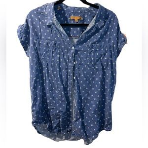 JACHS GIRLFRIEND Blue Demin Chambray Button Down, Size Large